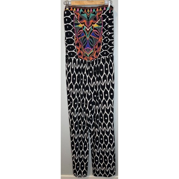 Trina Turk x I.N.C. Strapless Print Jumpsuit XL Wide Leg Black Extra Large - Picture 2 of 5